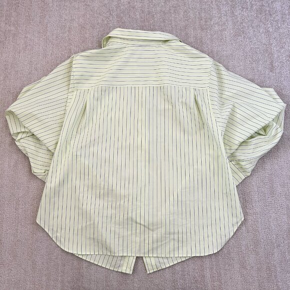 Zara White Green Stripe Long Sleeve Button Up Sheer Oversize Blouse Top S - Picture 4 of 7
